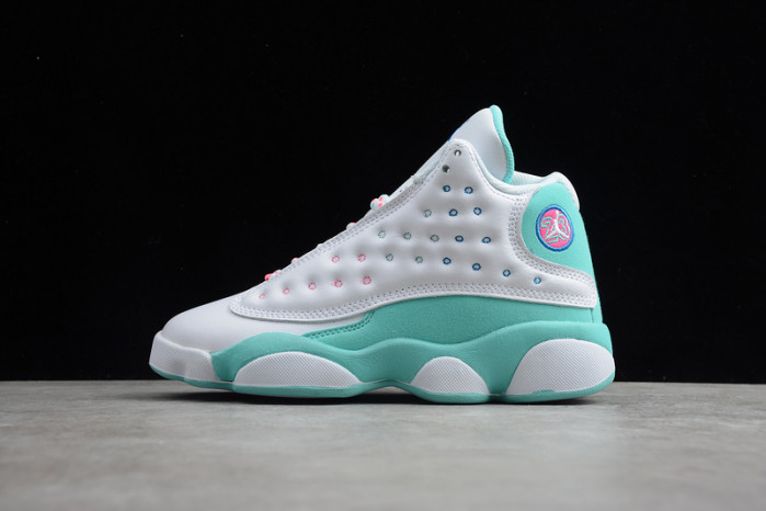 air jordan 13 retro white soar green pink (gs) 439358-100