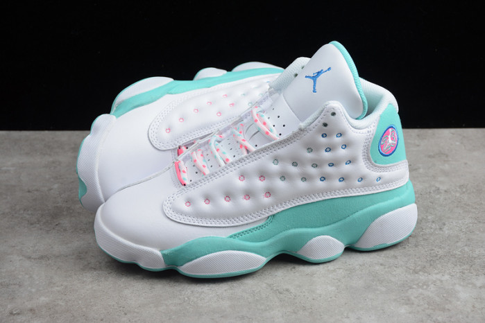 air jordan 13 retro white soar green pink (gs) 439358-100